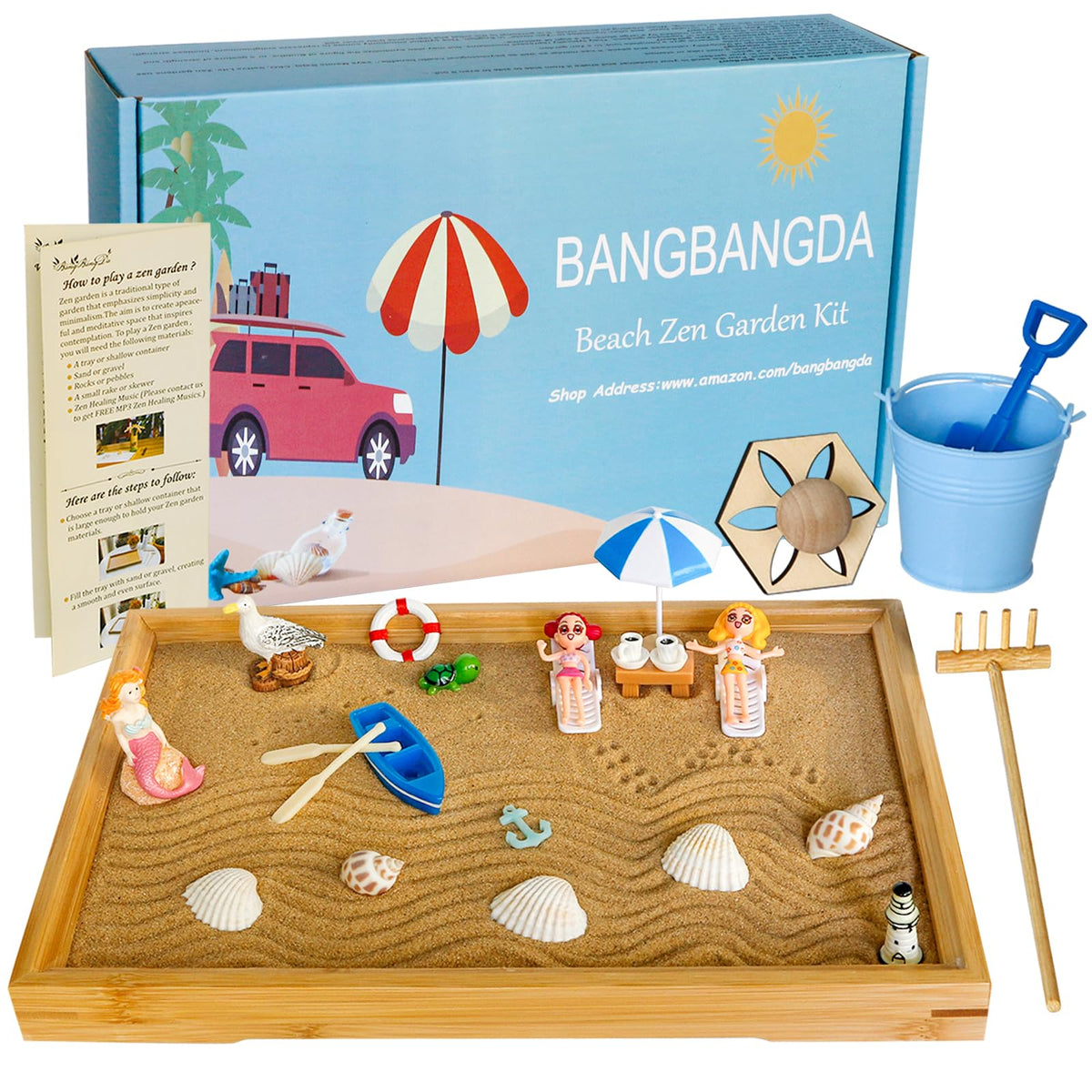 BangBangDa desktop Zen garden with bamboo tray promotes calming focus during work days.