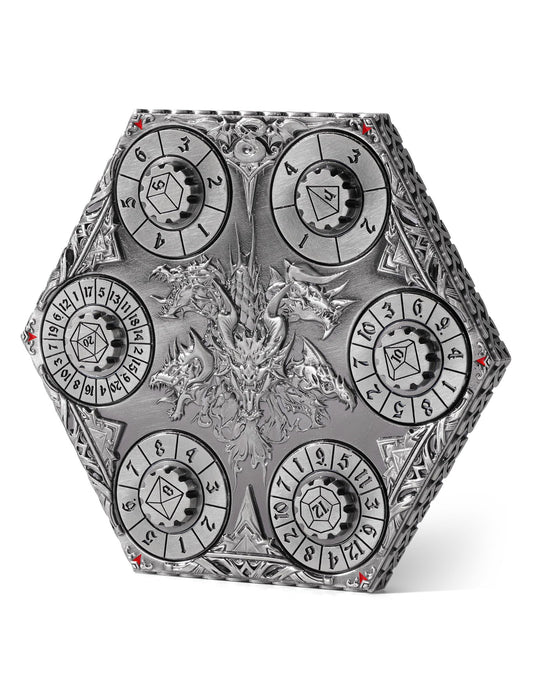 Banloga dragon-pattern pocket watch case showcasing bold dragon motif for tabletop gaming
