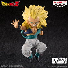 Banpresto 4-3-inch Gotenks figure fits desktop shelves and showcases detail.