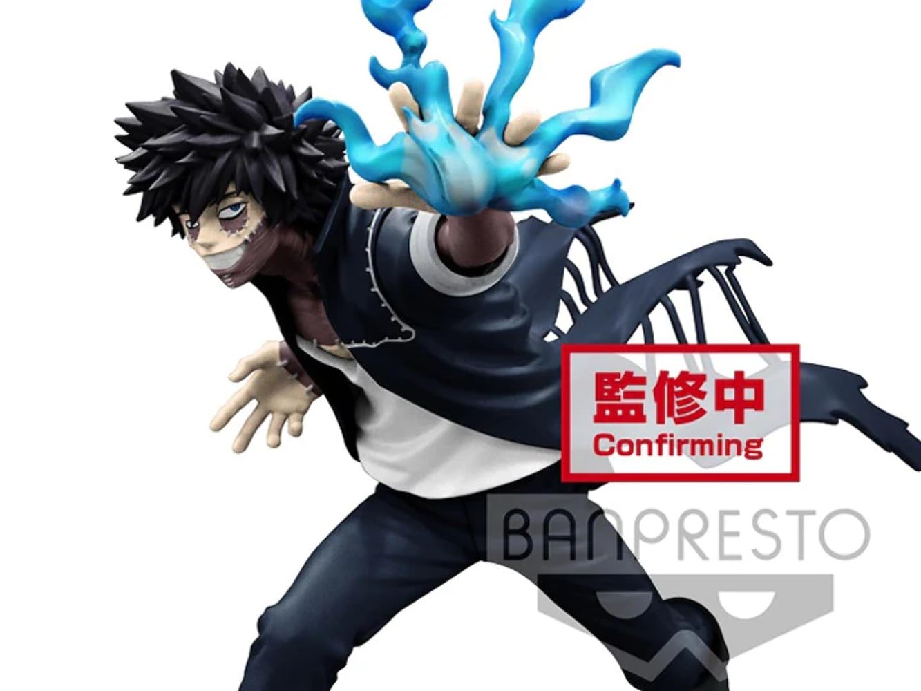 Banpresto Dabi figure close-up showing patchwork details for display.