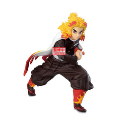 Banpresto Kyojuro Rengoku Maximatic figure on a stand for shelf display