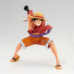 Banpresto Maximatic Monkey D. Luffy Special A pose details, close-up, highlighting vibrant color and sculpt.
