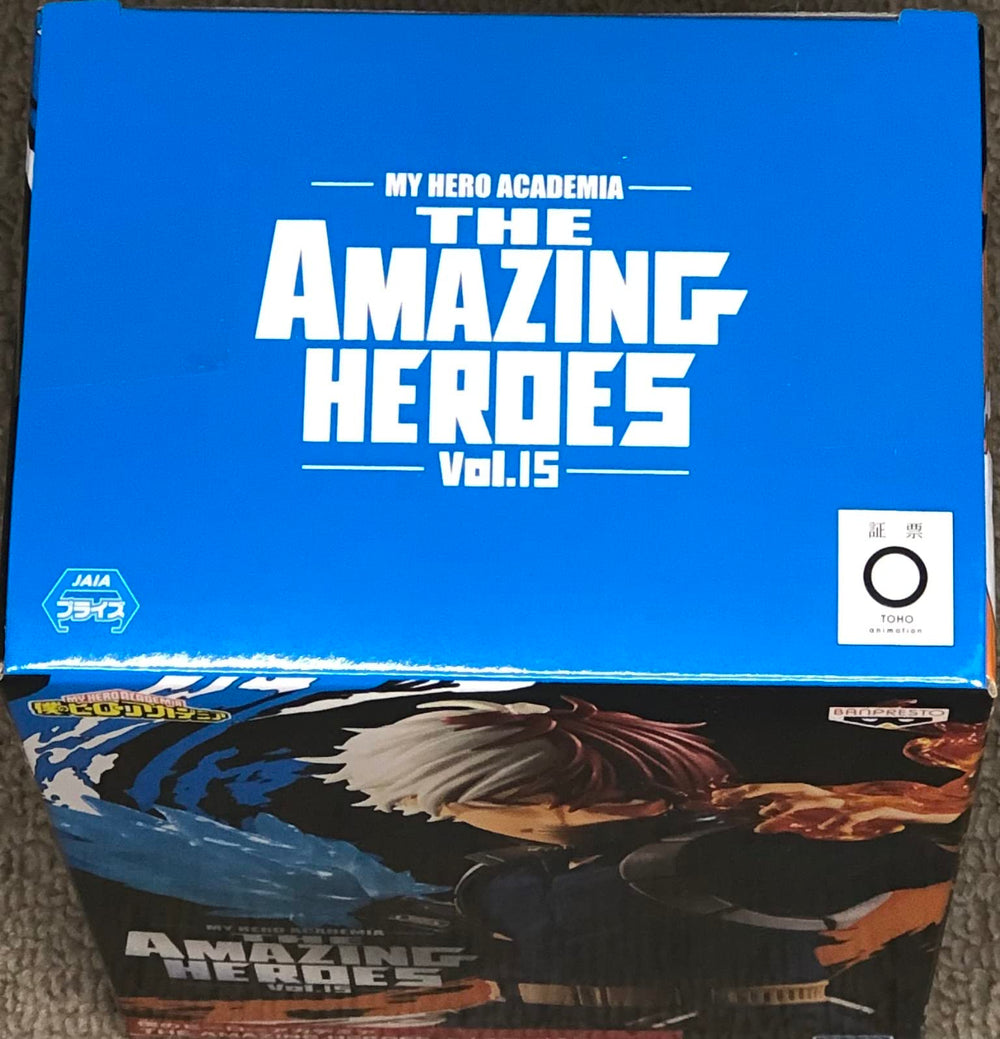 BanPresto Shoto Todoroki figure packaging opened for easy unboxing and display.