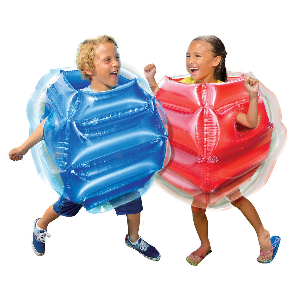 BANZAI Bump N' Bounce side view highlights sturdy PVC for outdoor use.