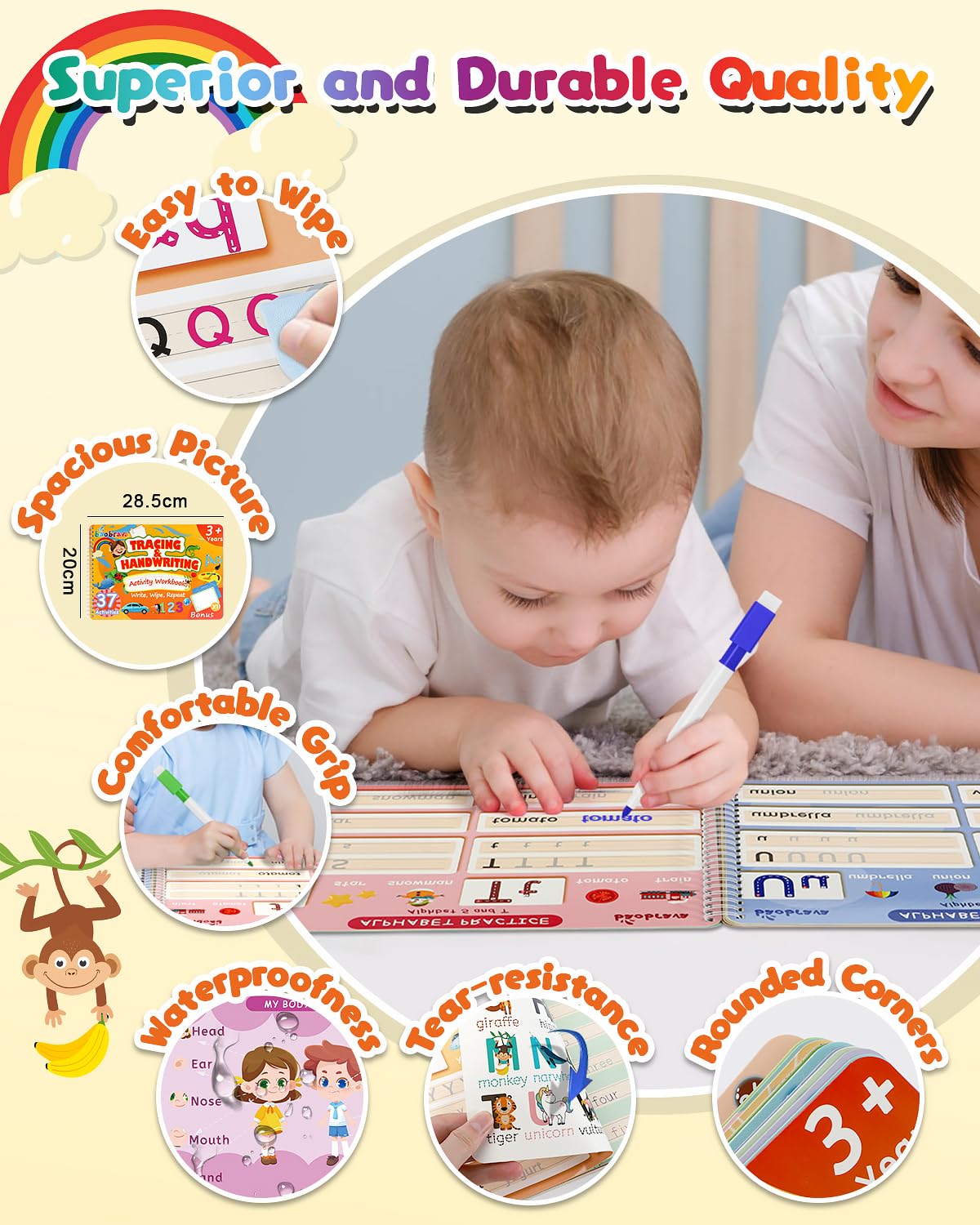 Baobrava erasable pages with wipe-clean pens enabling repeated practice