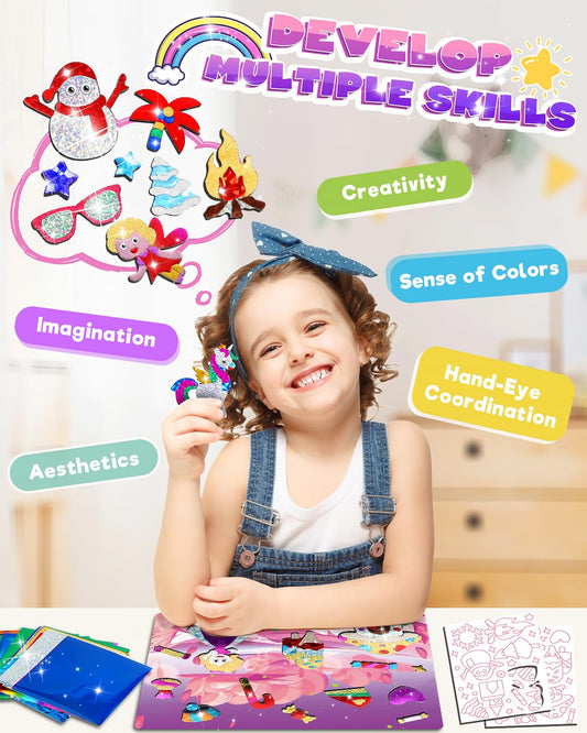 Baobrava foil art canvas unicorn promotes creative expression for kids.