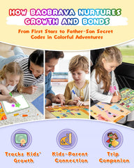 Baobrava kindergarten workbooks spread featuring diverse activities