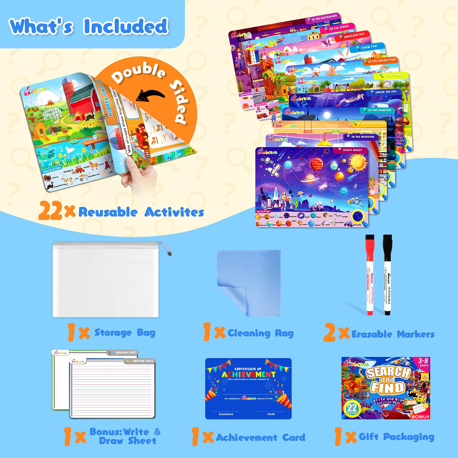 Baobrava activity set for kids ages 3-8 during travel or home use