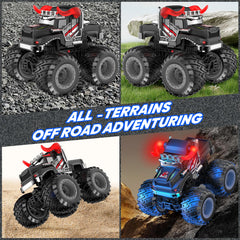 BAODLON all-terrain bull monster truck with durable tires conquering grass and sand.