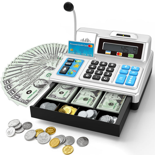 BAODLON calculator cash register with 103-piece set for early math play
