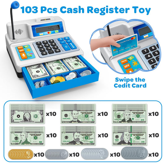 BAODLON Cash Register with microphone for interactive storytelling and realistic store role-play