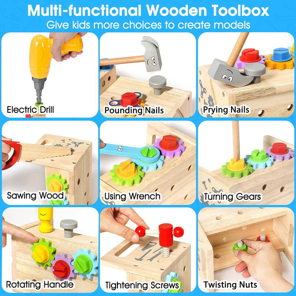 BAODLON colorful tools organized in the wooden toolbox