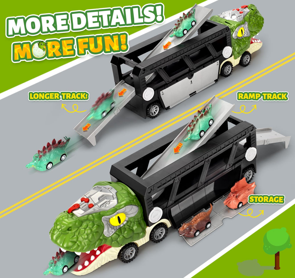 BAODLON dinosaur car track ramp enabling two play options for kids.