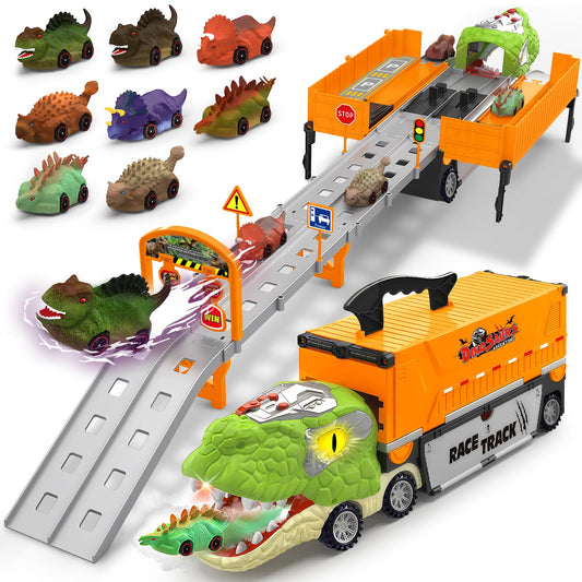 BAODLON dinosaur carrier truck with LED eyes boosts imaginative play.