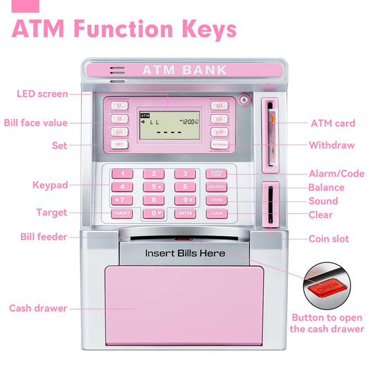 BAODLON pink piggy bank bill feeder enables quick deposits.
