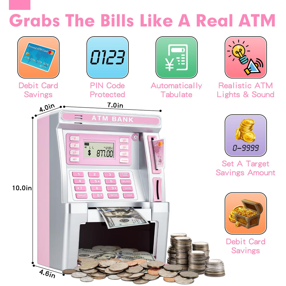 BAODLON pink piggy bank coin recognition tracks pocket money.