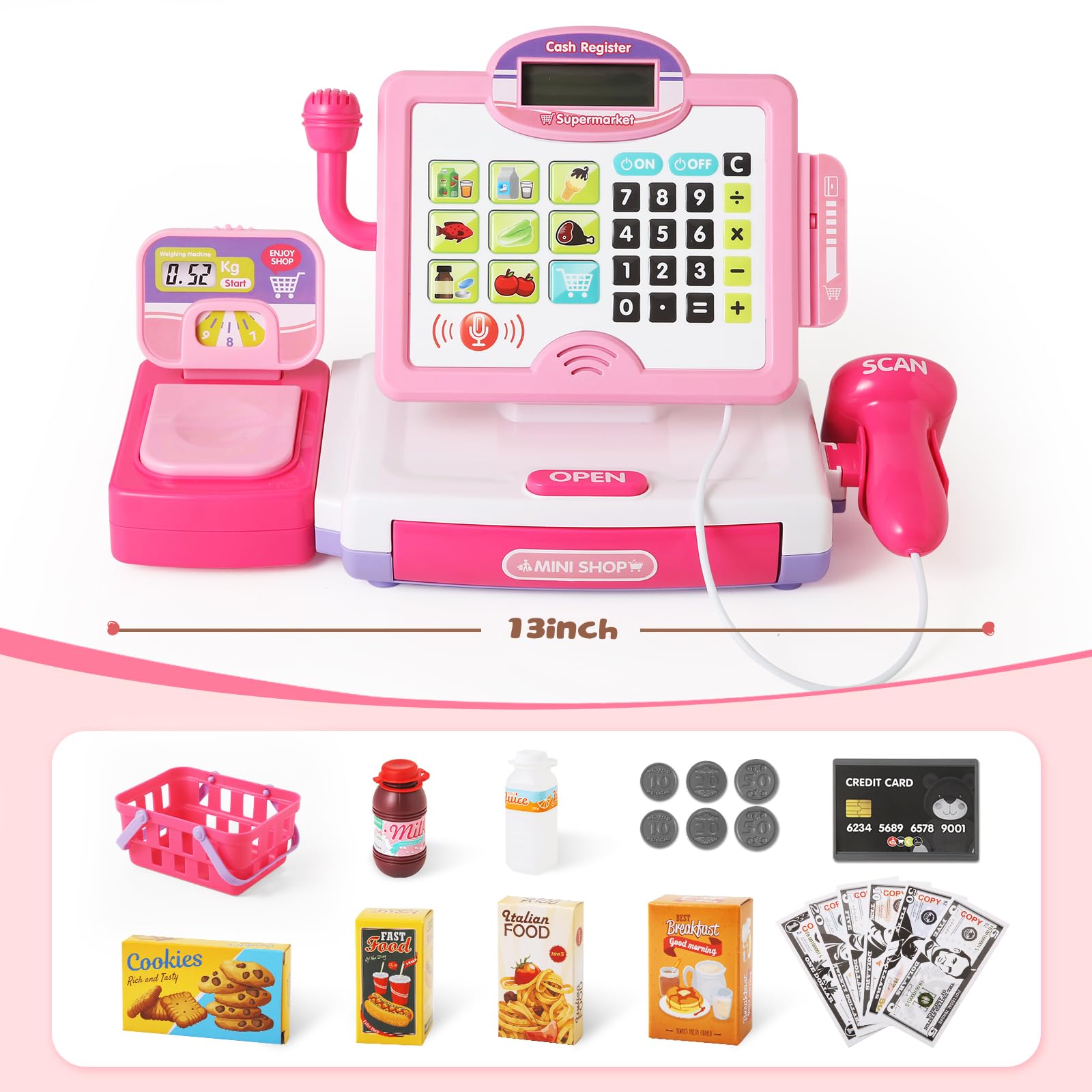 BAODLON pretend credit card and swipe scanner supporting engaging shopping role-play