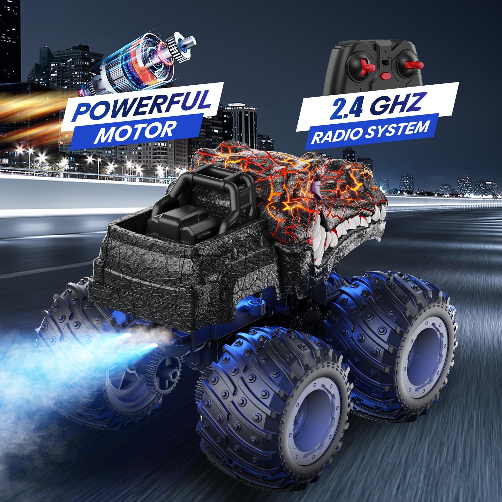 Baodlon 2.4GHz RC control enables interference-free multi-car play.