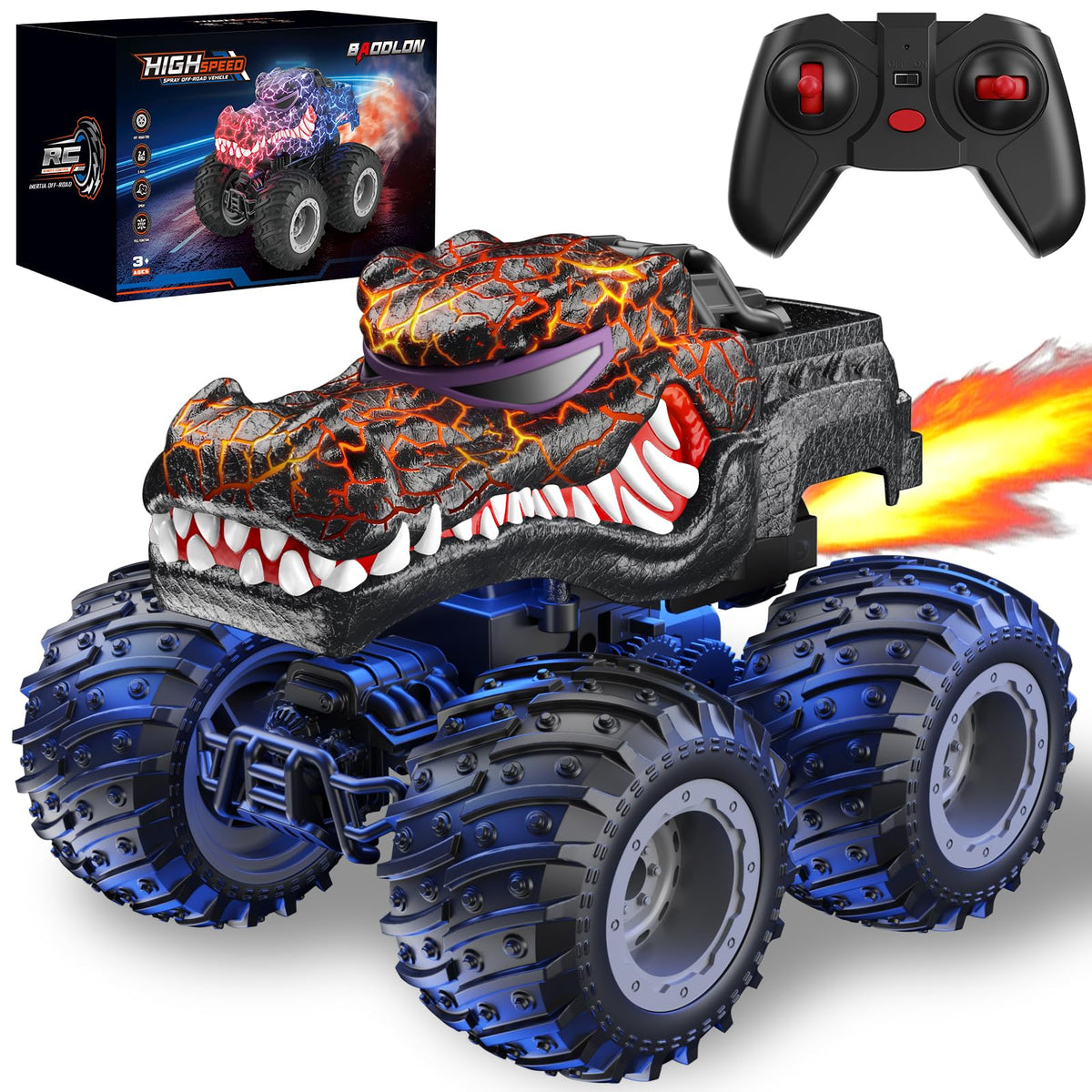 Baodlon remote-control crocodile monster truck front view for easy handling during play.