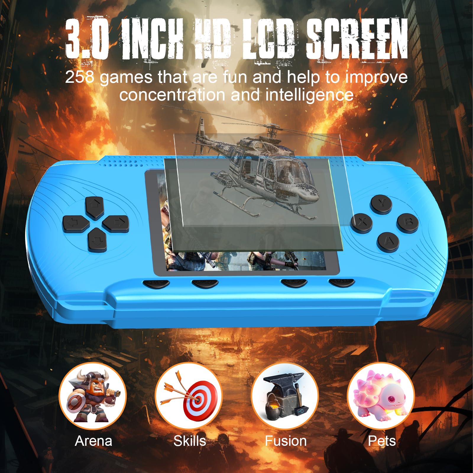 Baopilong retro handheld console side view, ergonomic grip for comfortable extended play.