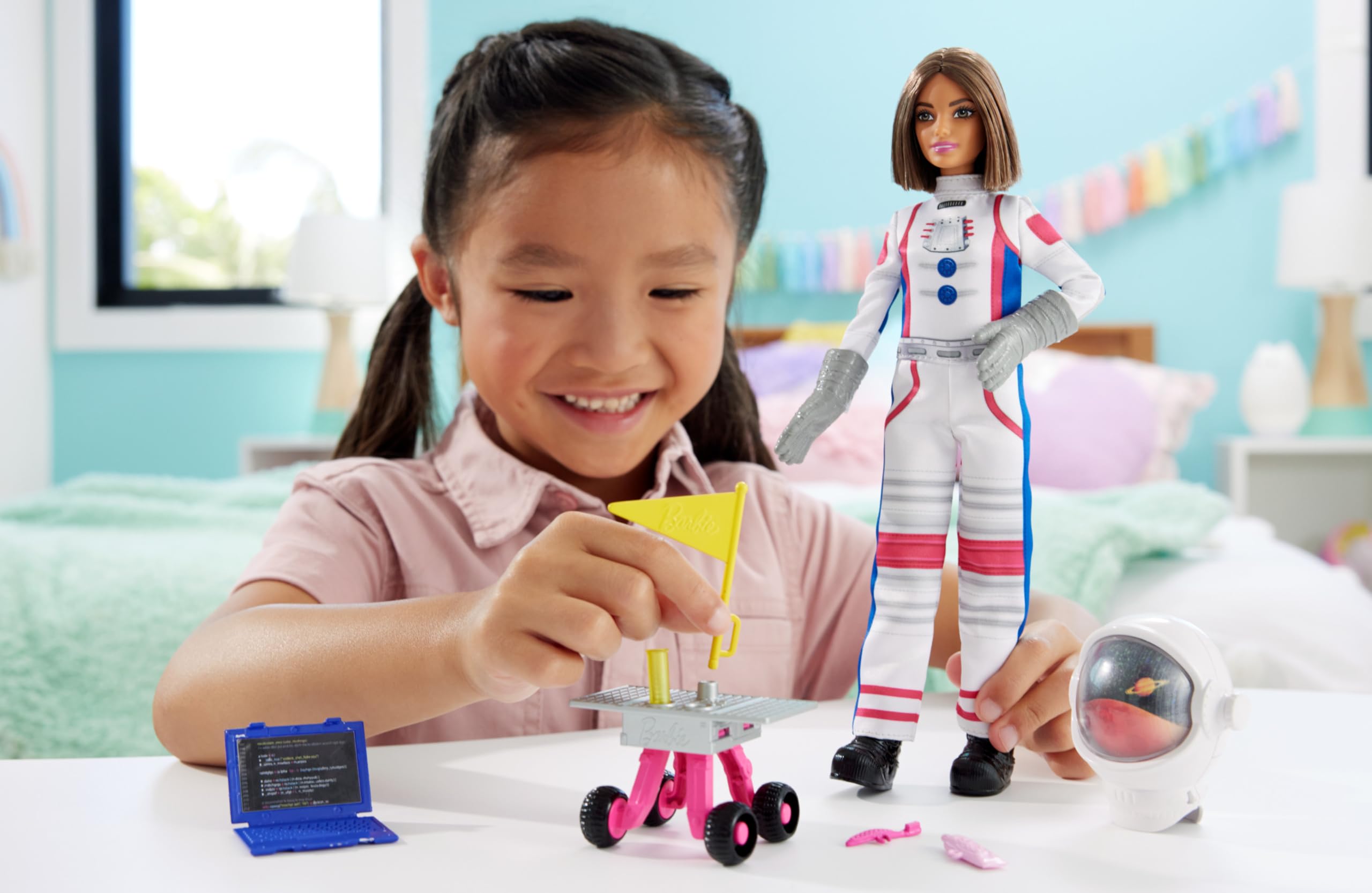 Barbie 65th Anniversary astronaut doll with rolling rover for exploration play