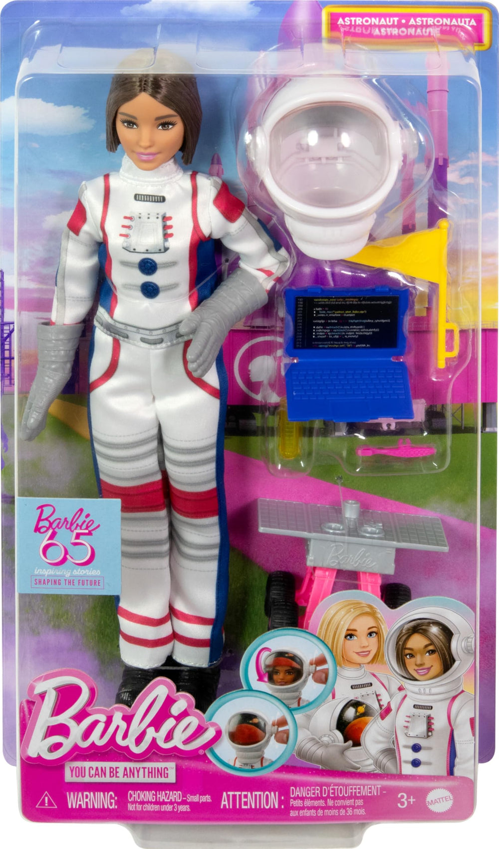 Barbie 65th Anniversary astronaut doll space snack and flag for mission setups