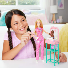 Barbie and baby patient doll enable nurturing, caretaker storytelling.