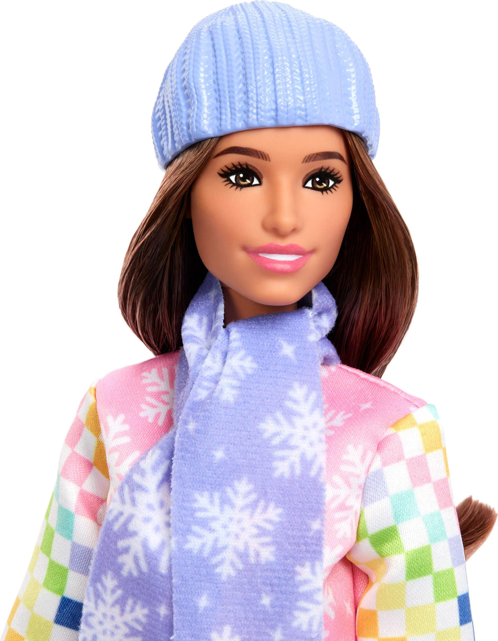 Barbie Careers snowboarder with helmet and goggles for safe on-slope pretend play.