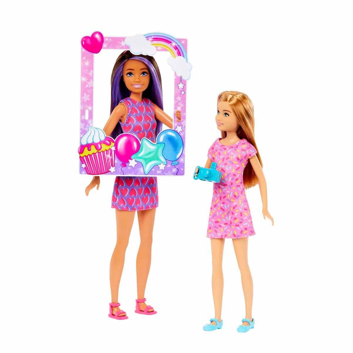 Barbie celebration accessories shown to enhance pretend parties.