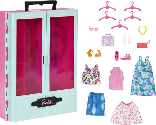 Barbie Closet with blue exterior and pink interior inviting imaginative dress-up play