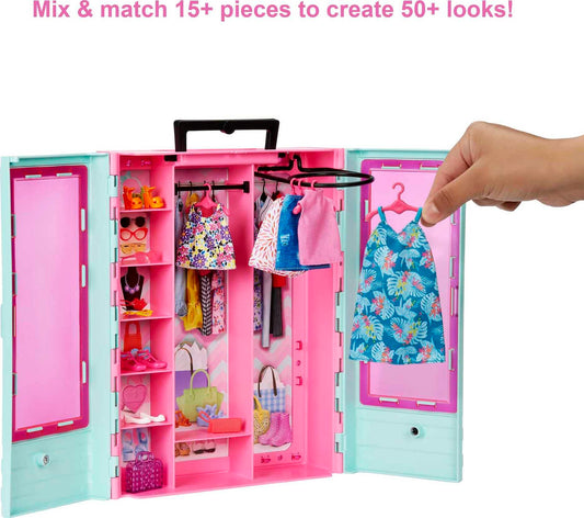 Barbie Closet clear double doors reveal a peek into her wardrobe during play
