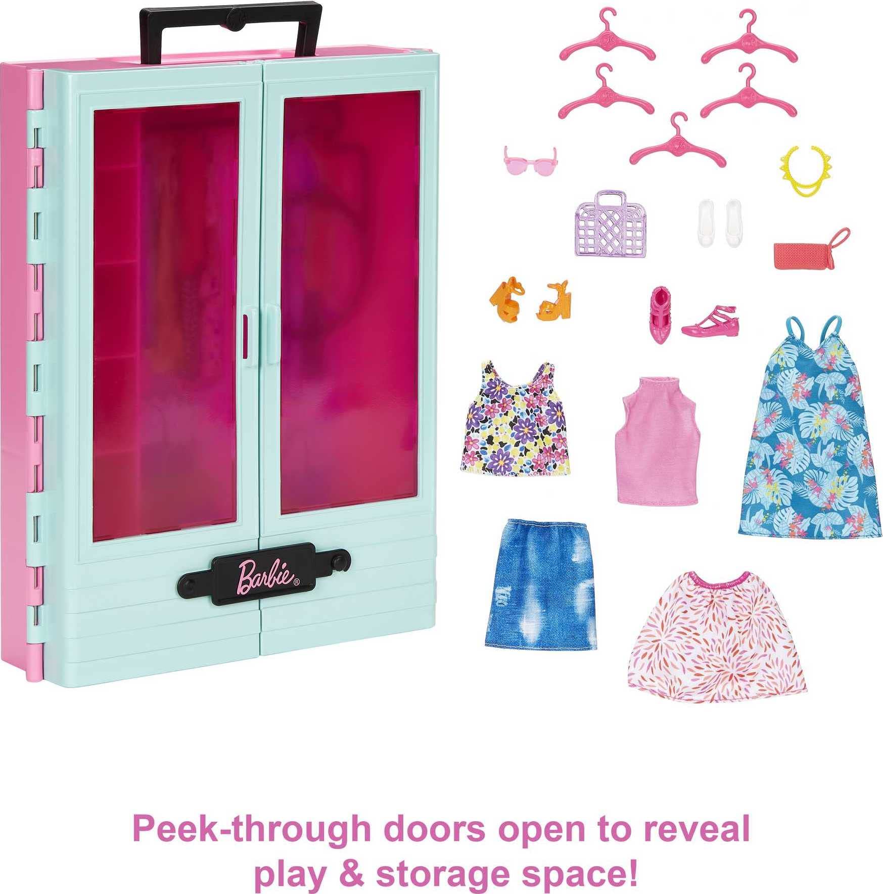 Barbie Closet five hangers keep outfits organized for quick mix-and-match sessions