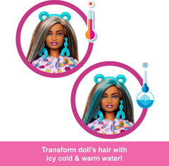 Barbie Cutie Reveal Care Bears doll reveal with long brown hair and twinkle-shine eyes.