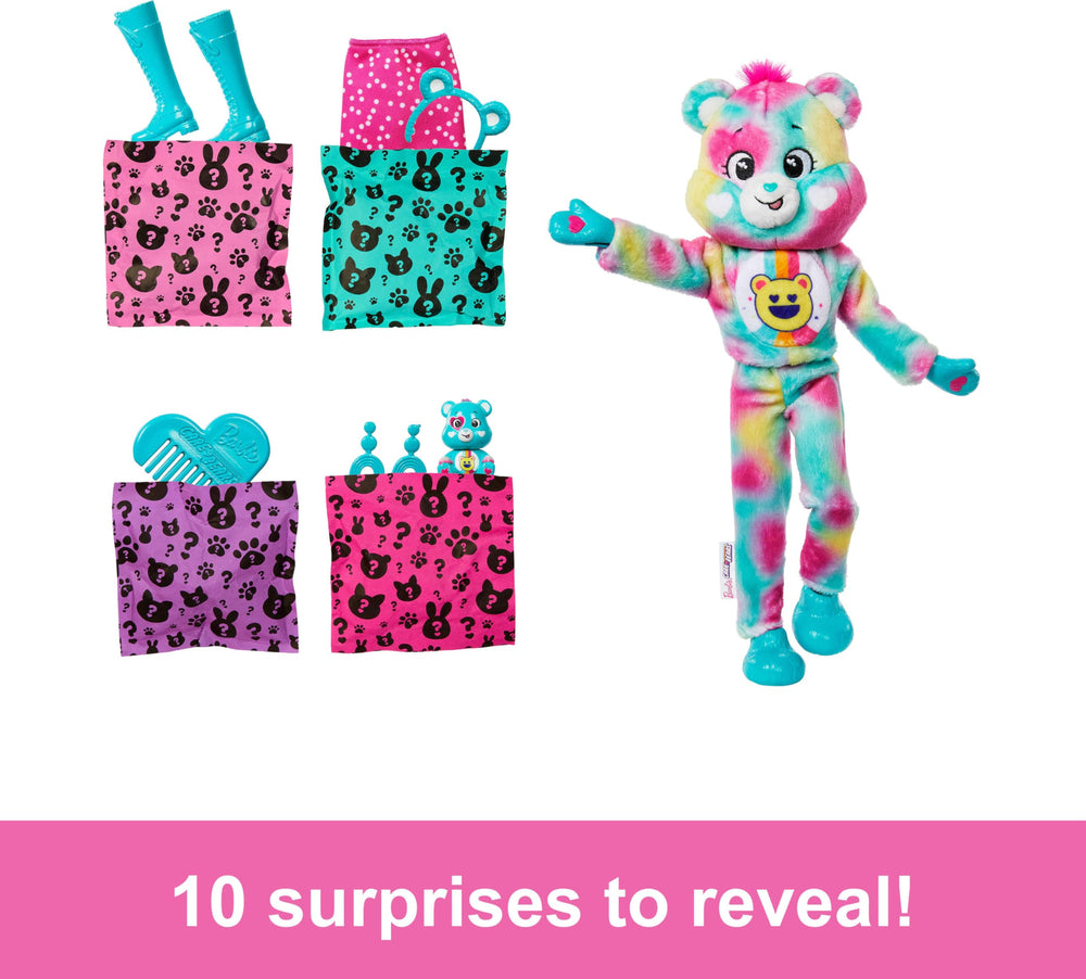Barbie Cutie Reveal Care Bears reversible fleece jacket shown on the doll, expanding styling options during play.