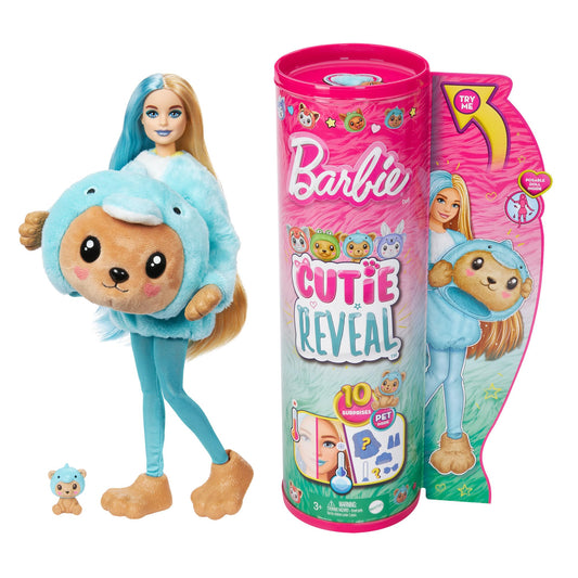 Barbie Cutie Reveal doll in costume unboxing moment with surprises