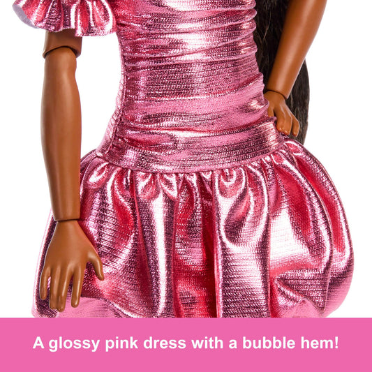Barbie Deluxe Style Doll #6 with high ponytail and wavy black hair for bold runway poses.