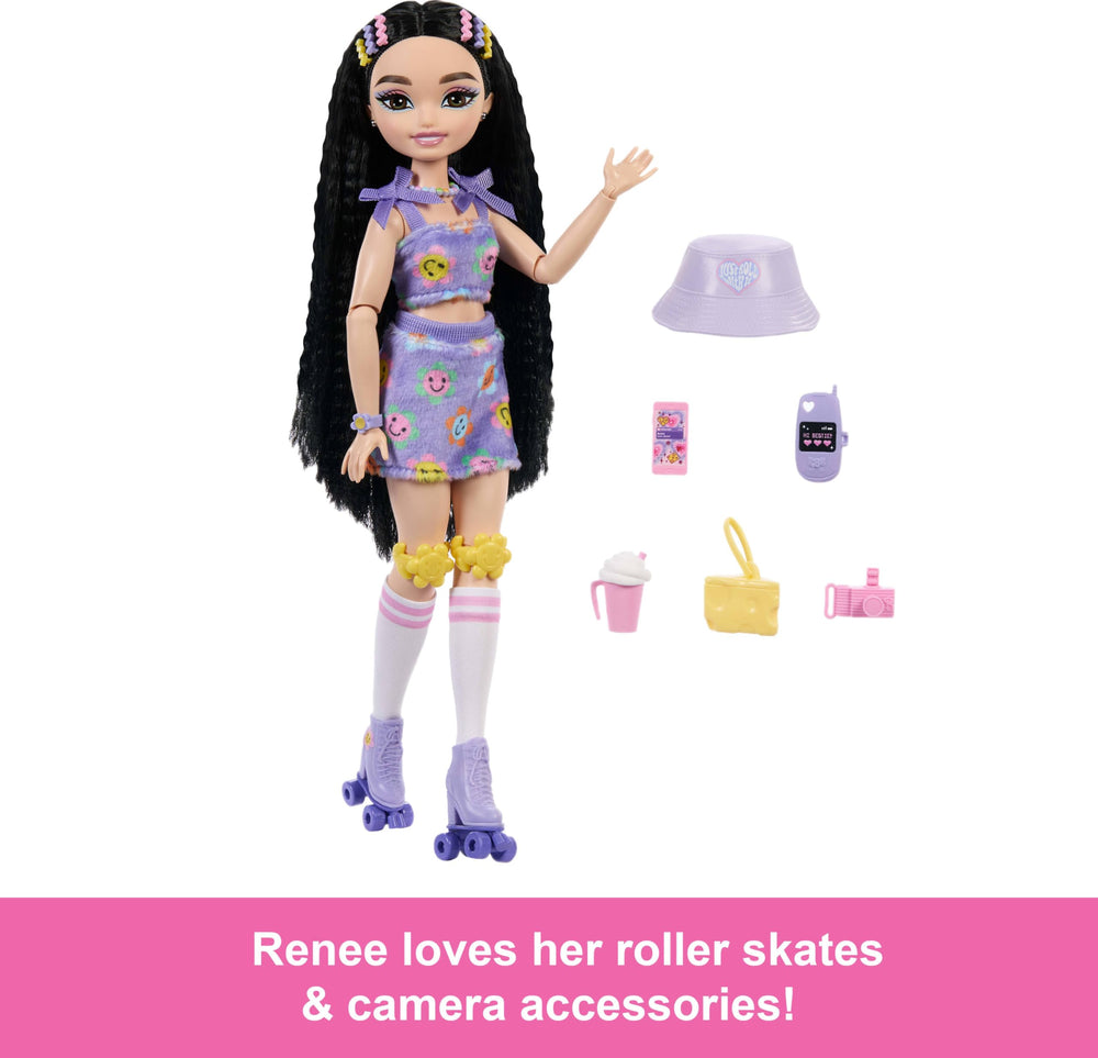 Barbie Dream Besties Renee in flower-pattern top and skirt for stylish storytelling