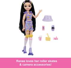 Barbie Dream Besties Renee in flower-pattern top and skirt for stylish storytelling