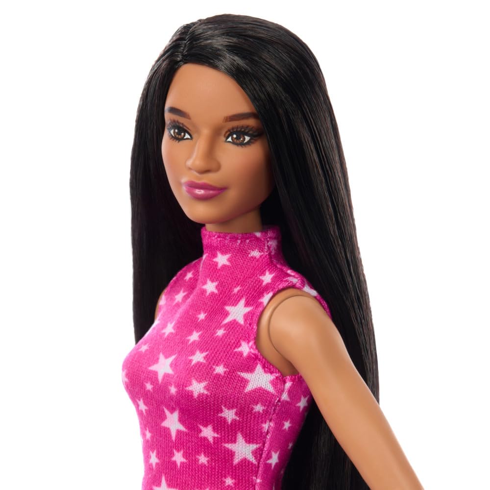 Barbie Fashionistas Doll #215 iridescent skirt with ruffle catches light for dynamic looks.