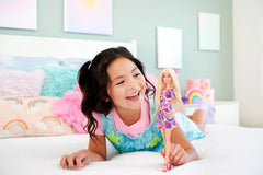 Barbie Fashionistas Totally Hair dress print shows vibrant styling possibilities.