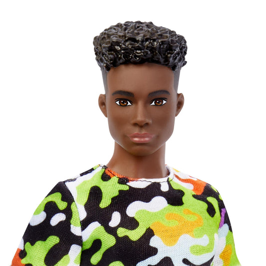 Barbie Fashionistas Ken doll with black curly hair inspires diverse daily adventures.
