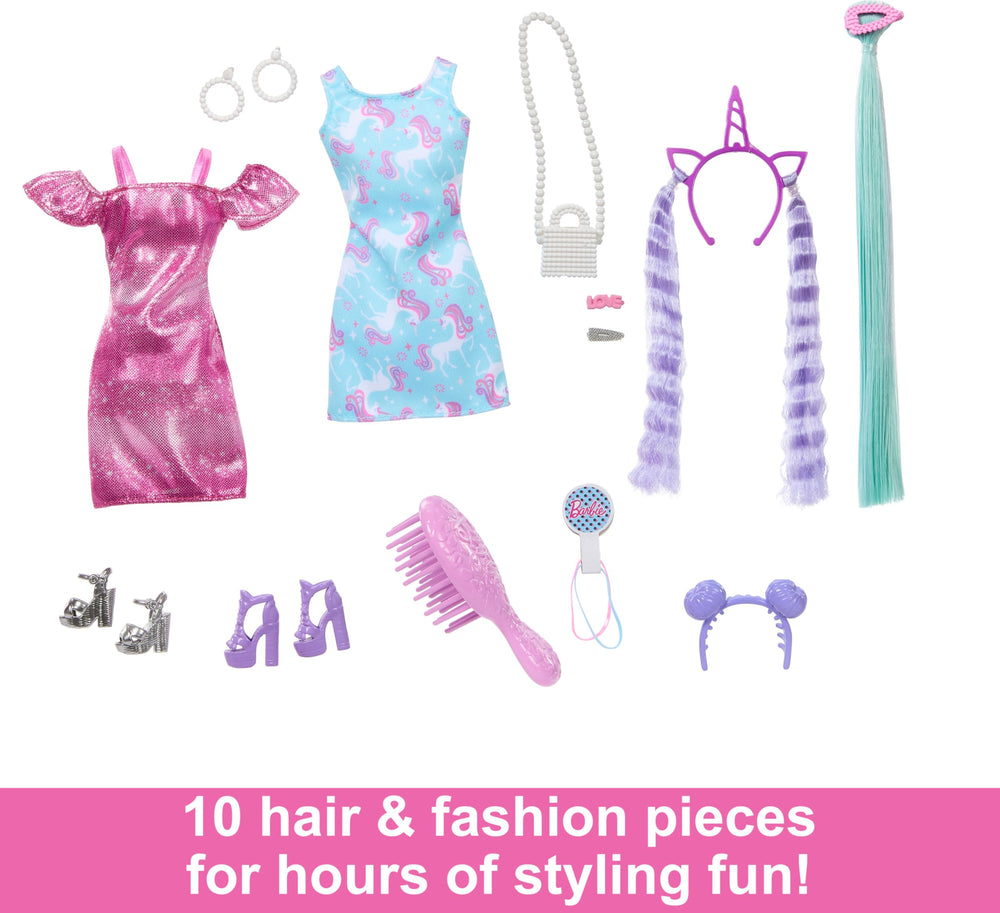 Barbie Fun & Fancy Hair dress featuring unicorn graphics for imaginative outfits