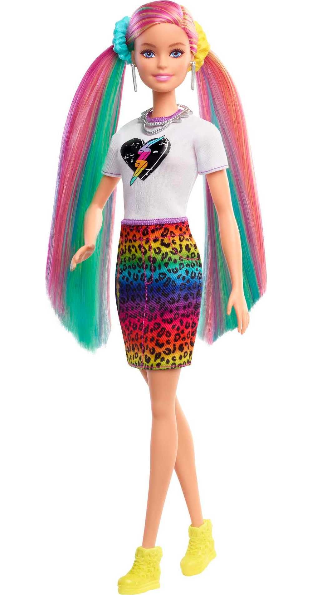 Barbie heart T-shirt and jean vest add fun outfit options.