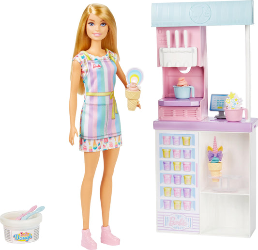 Barbie ice-cream-machine in action sparks imaginative pretend dessert.
