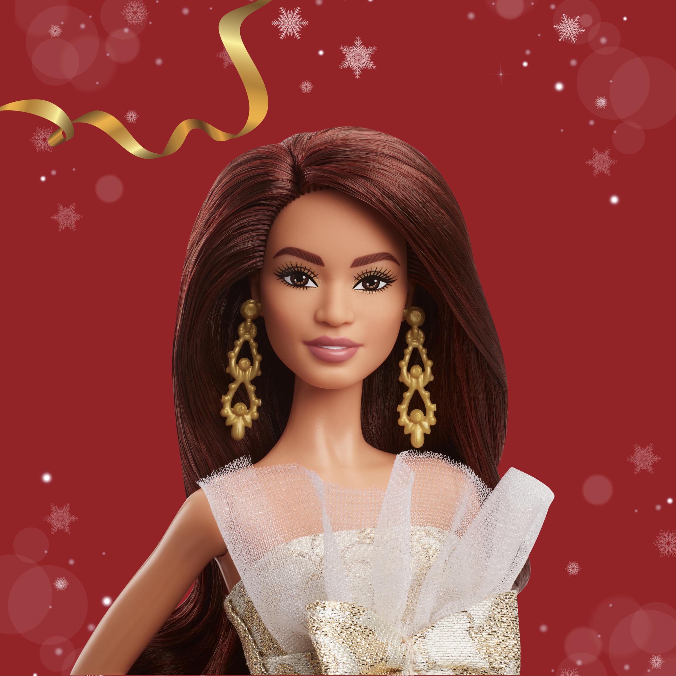 Barbie JBH97 Holiday Barbie gold-silver weave dress supports imaginative storytelling