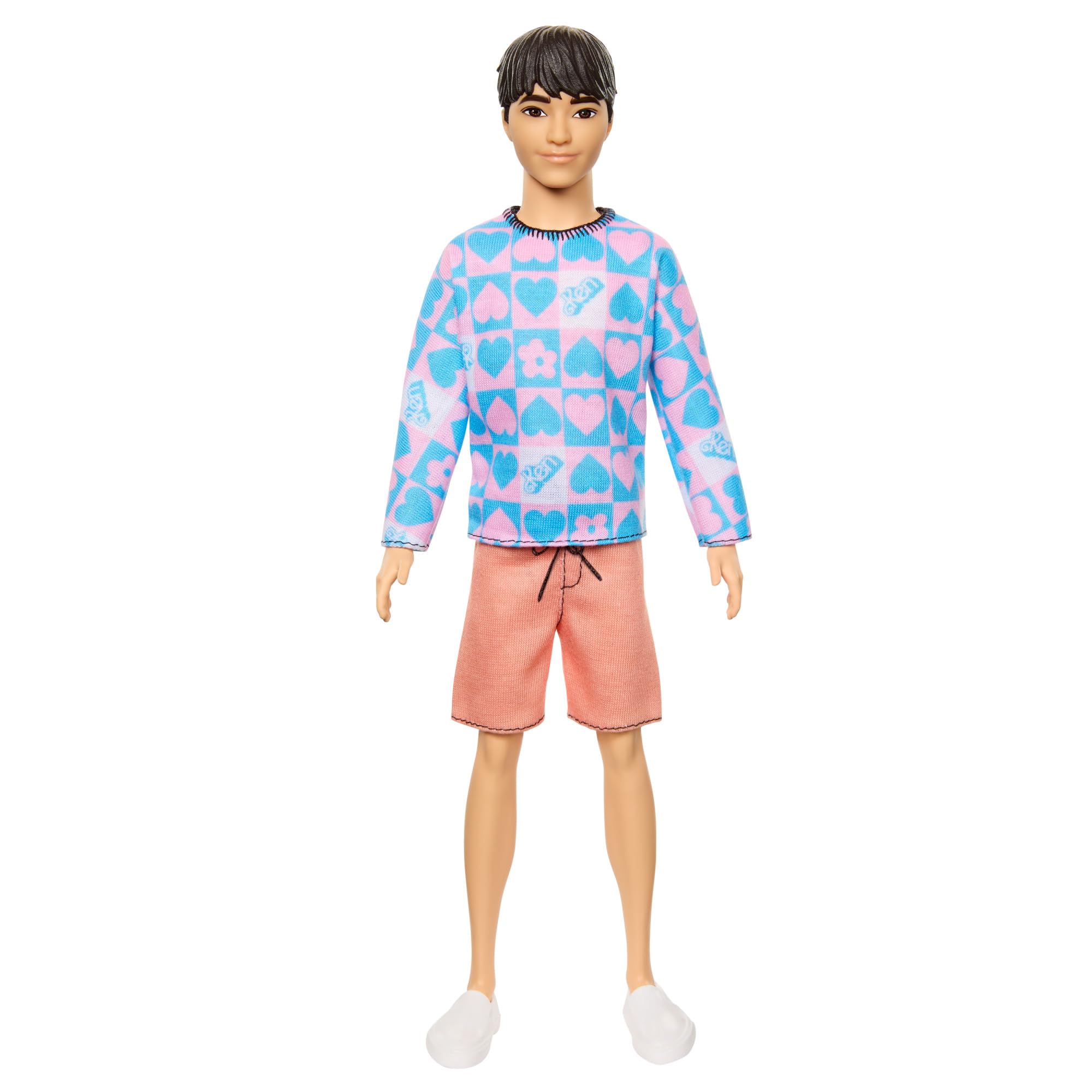 Barbie Ken Doll 219 slender body wearing long-sleeve pink-blue shirt for versatile styling