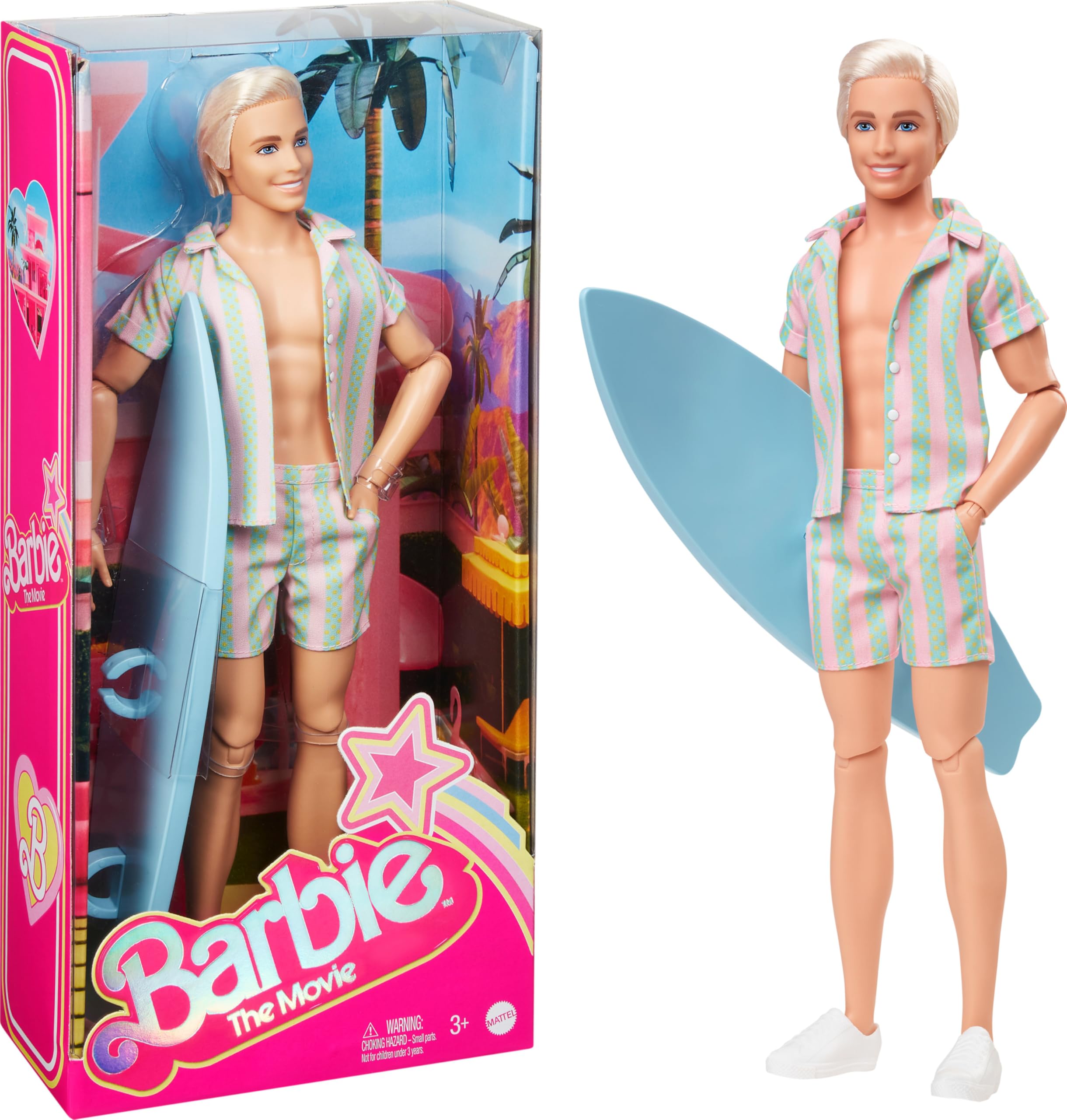 Barbie Ken doll in pastel pink mint striped top for fashion-forward play and display