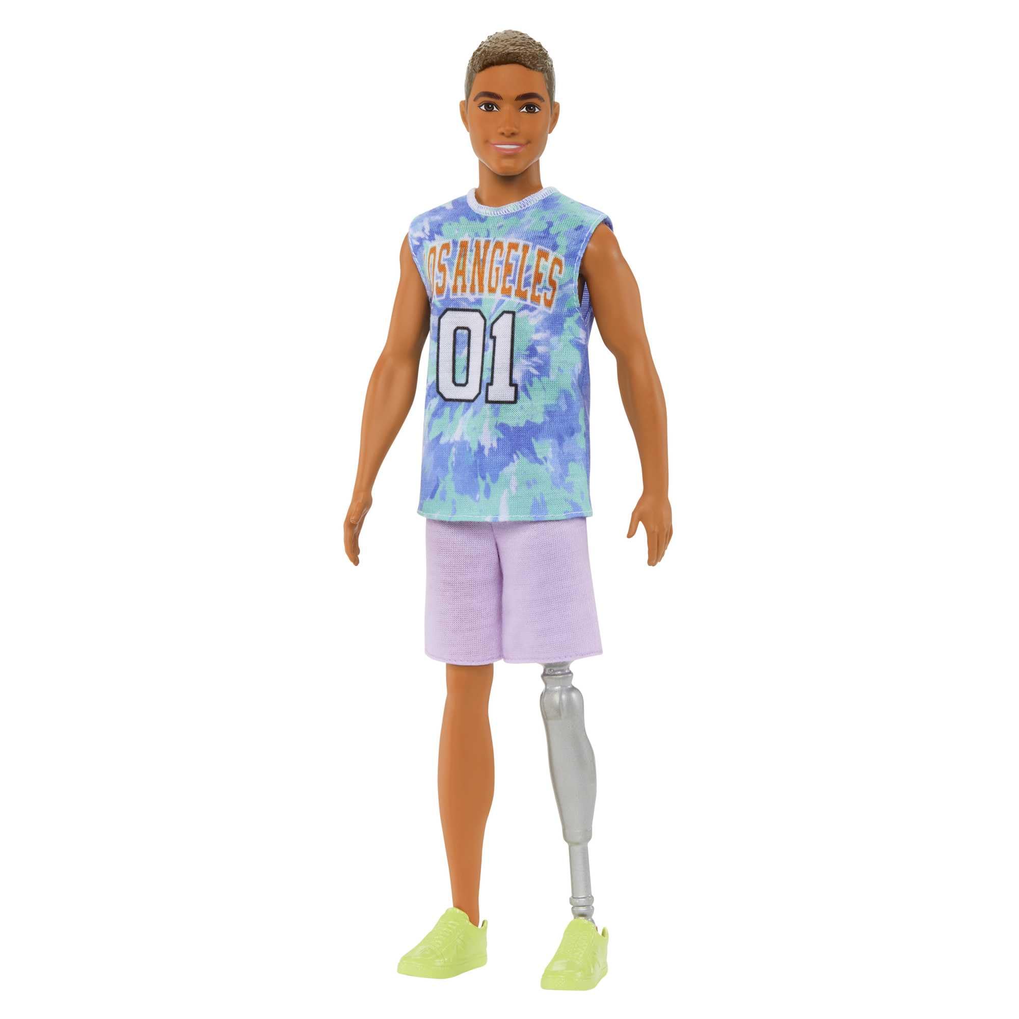 Barbie Ken Fashionistas 212 with prosthetic leg ready for inclusive imaginative play.