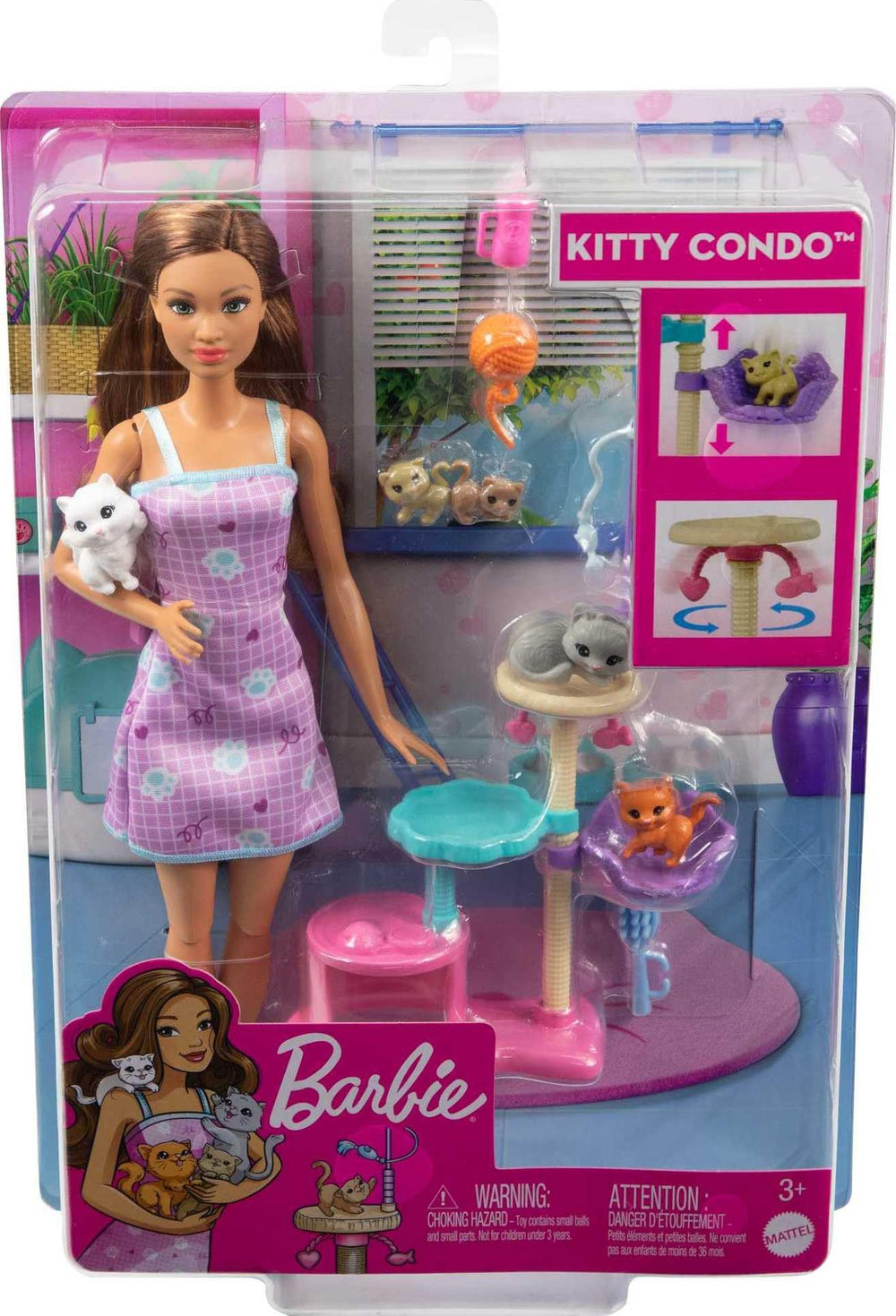 Barbie Kitty Condo doll in a pawprint dress ready for adventures.