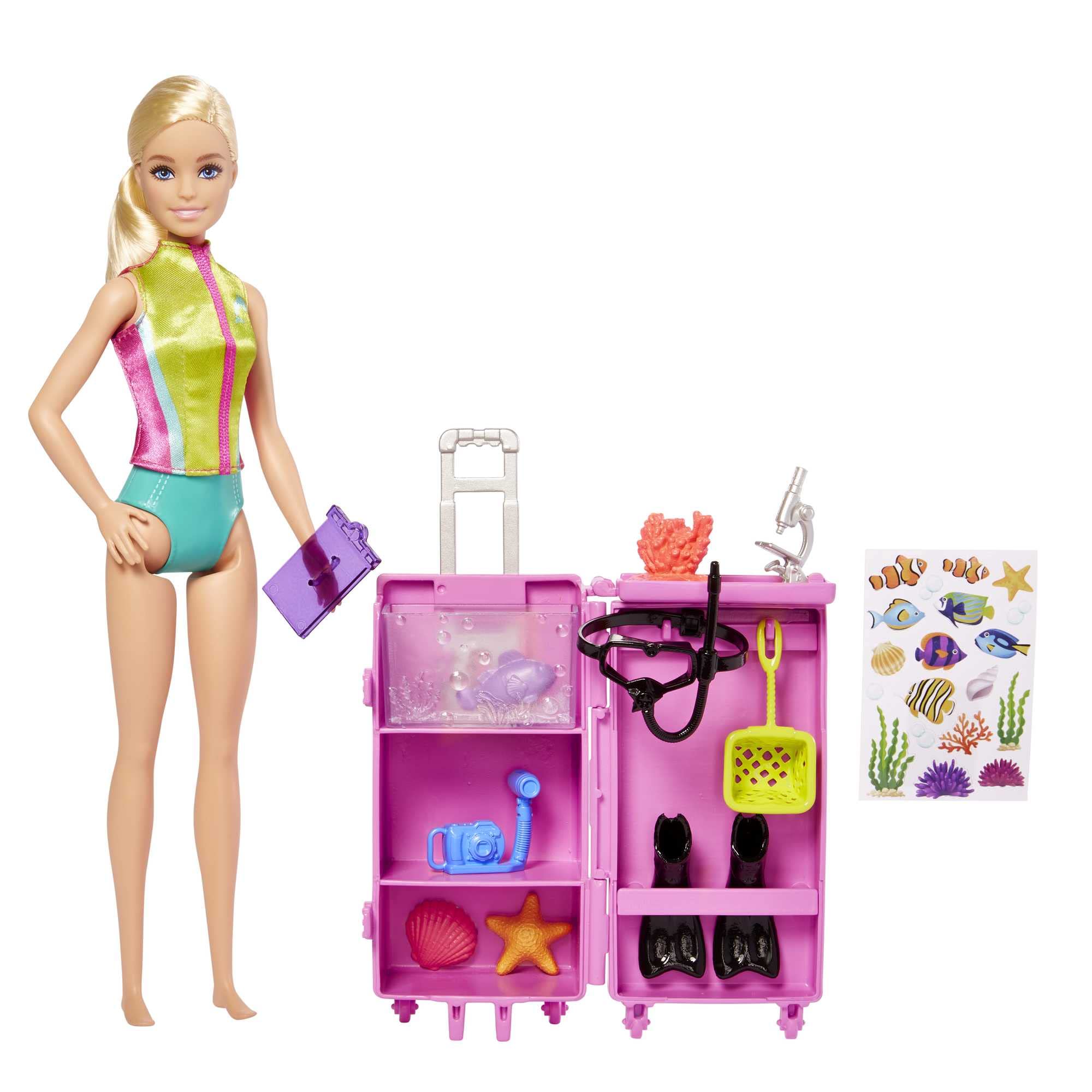 Barbie Marine Biologist doll with mobile lab sparks underwater exploration play